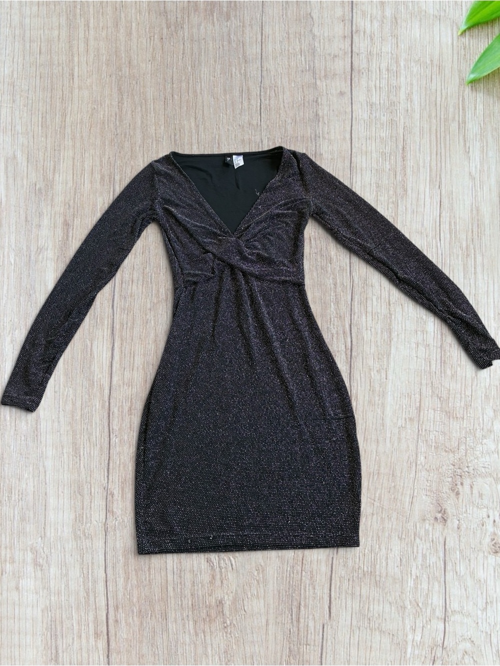 Divided Long-Sleeve Twist Front Shimmer Dress - Black Size 2